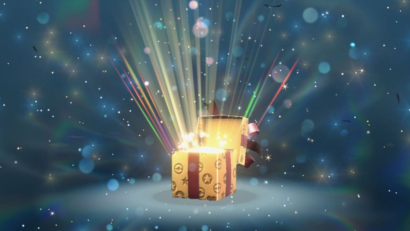Pokémon Scarlet & Violet Mystery Gift opening animation still.